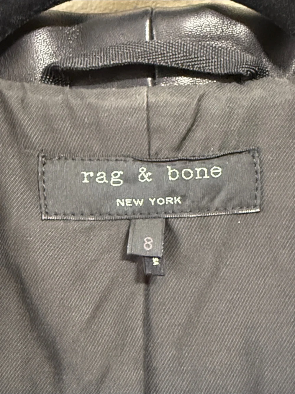 rag & bone Black Leather Shawl Collar Single Button Wool Blazer Women’s Size 8